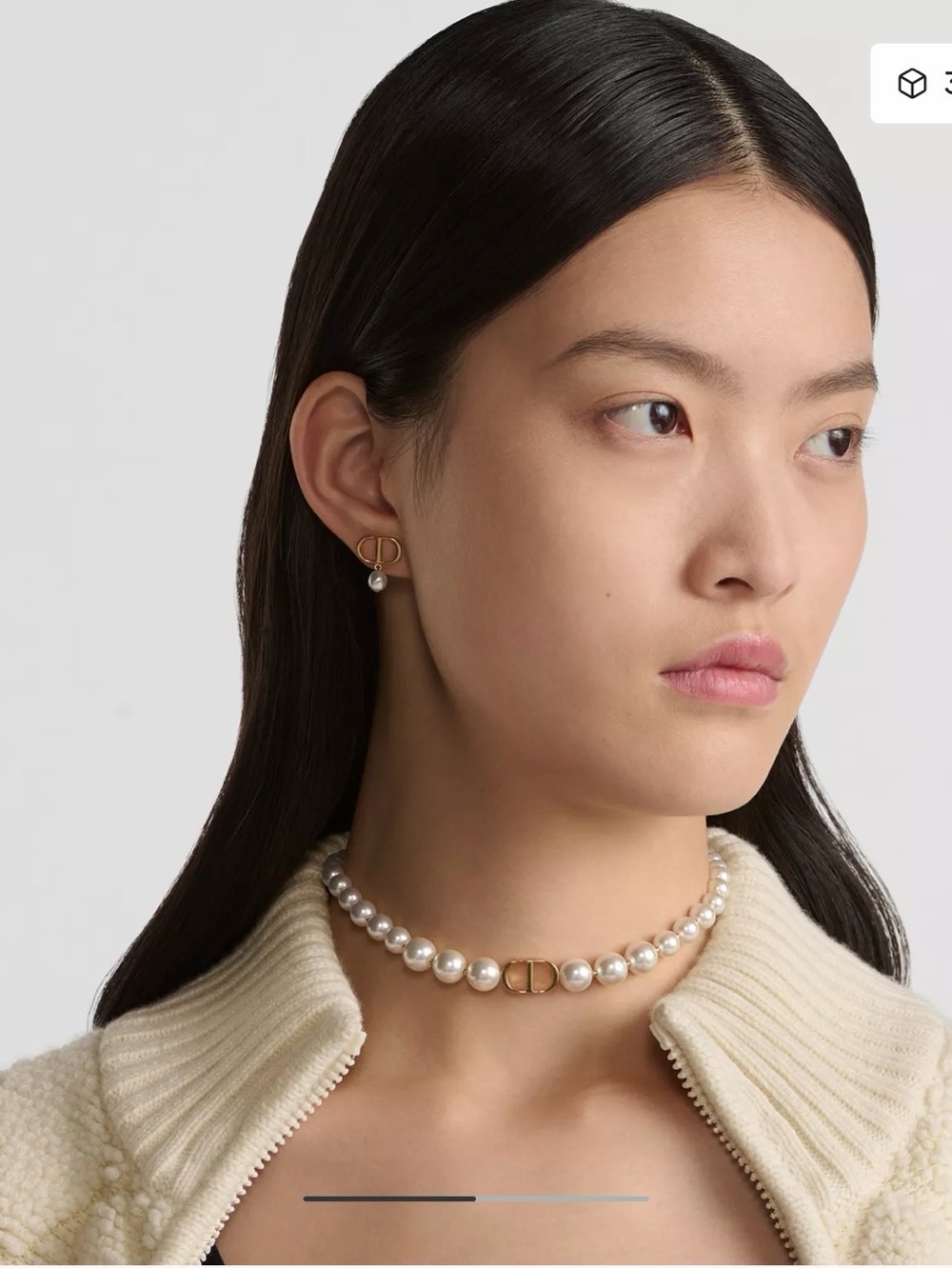 Dior White Pearl Choker with Gold Dior Logo